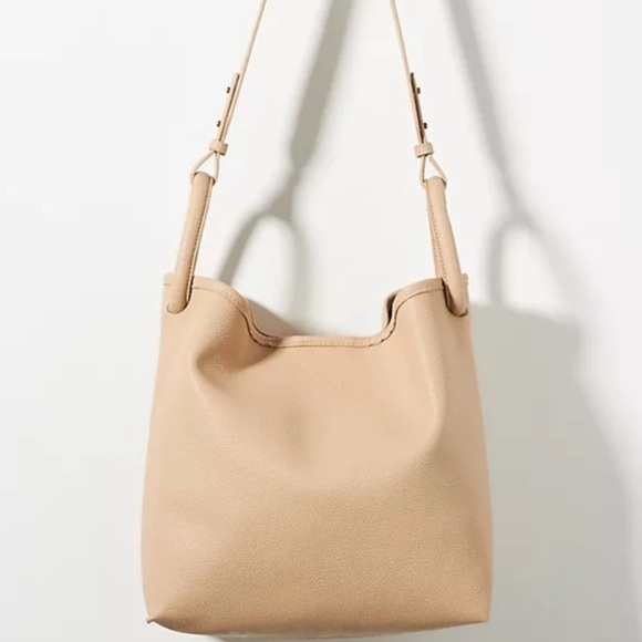 NWT Anthropologie Loop Handle Bucket Bag Taupe Vegan Leather - Picture 2 of 10
